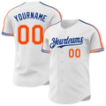 Custom White Orange-Royal Raglan Line Gradient Stripe Authentic Baseball Jersey