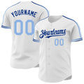 Custom White Light Blue-Royal Raglan Line Gradient Stripe Authentic Baseball Jersey