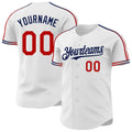 Custom White Red-Navy Raglan Line Gradient Stripe Authentic Baseball Jersey