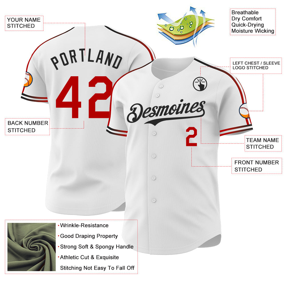 Custom White Red-Black Raglan Line Gradient Stripe Authentic Baseball Jersey