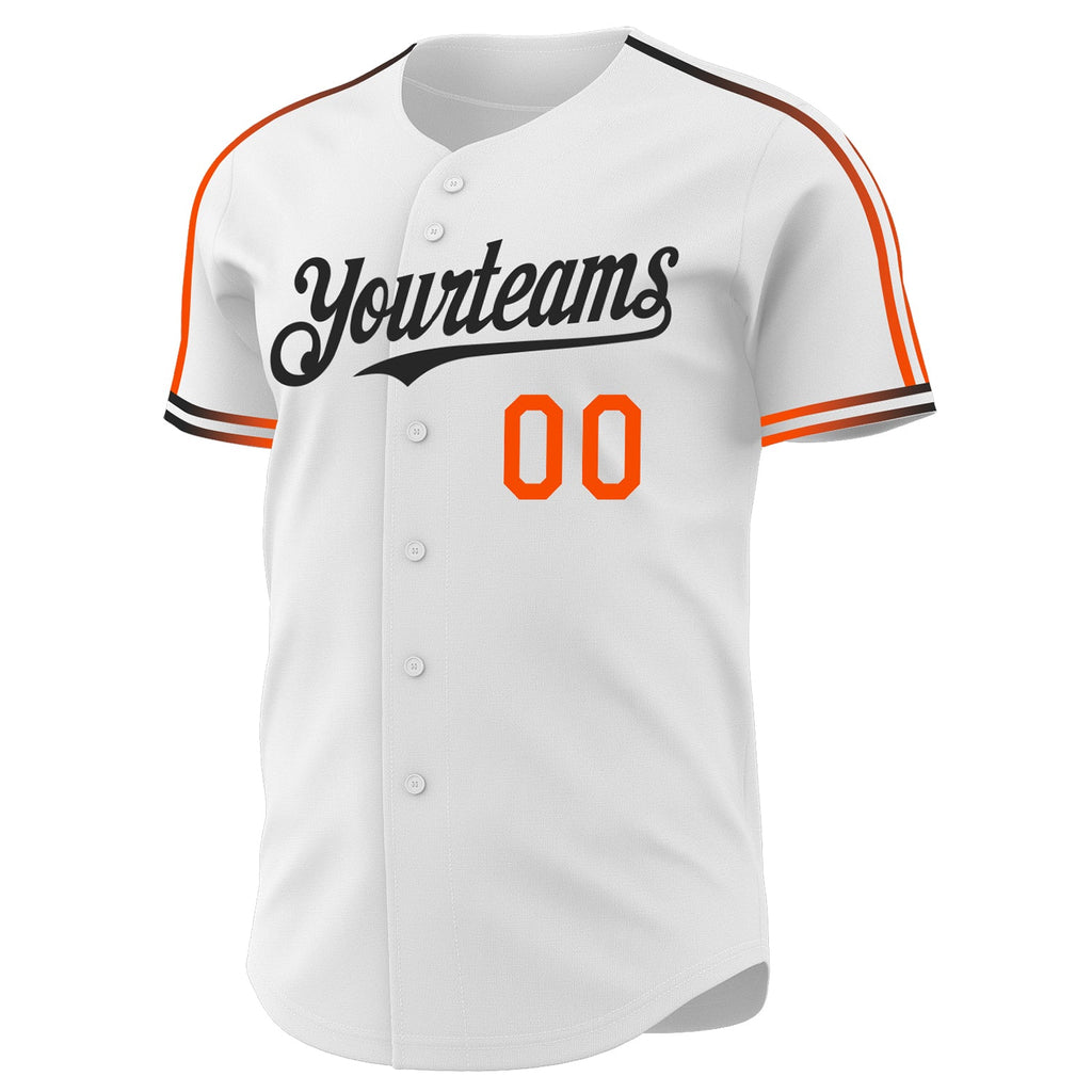 Custom White Orange-Black Raglan Line Gradient Stripe Authentic Baseball Jersey