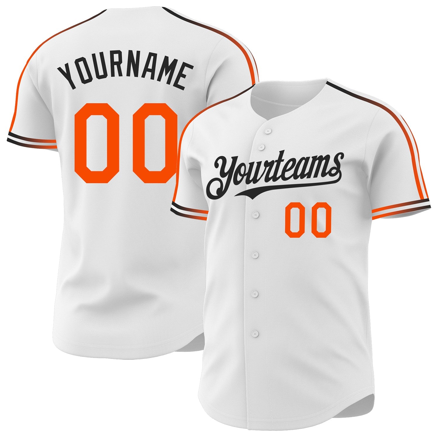 Custom White Orange-Black Raglan Line Gradient Stripe Authentic Baseball Jersey