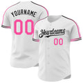Custom White Pink-Black Raglan Line Gradient Stripe Authentic Baseball Jersey