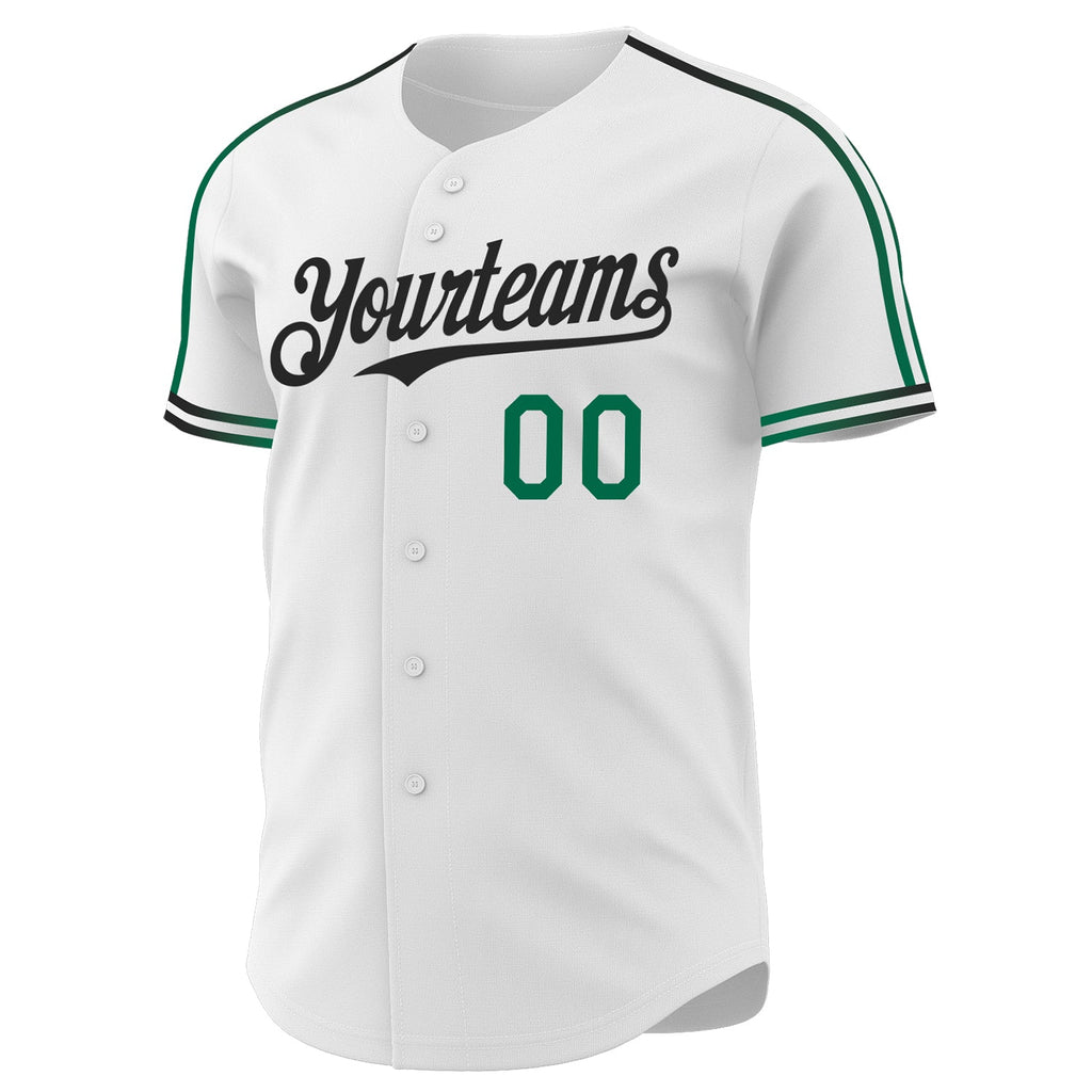 Custom White Kelly Green-Black Raglan Line Gradient Stripe Authentic Baseball Jersey