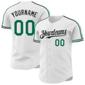 Custom White Kelly Green-Black Raglan Line Gradient Stripe Authentic Baseball Jersey