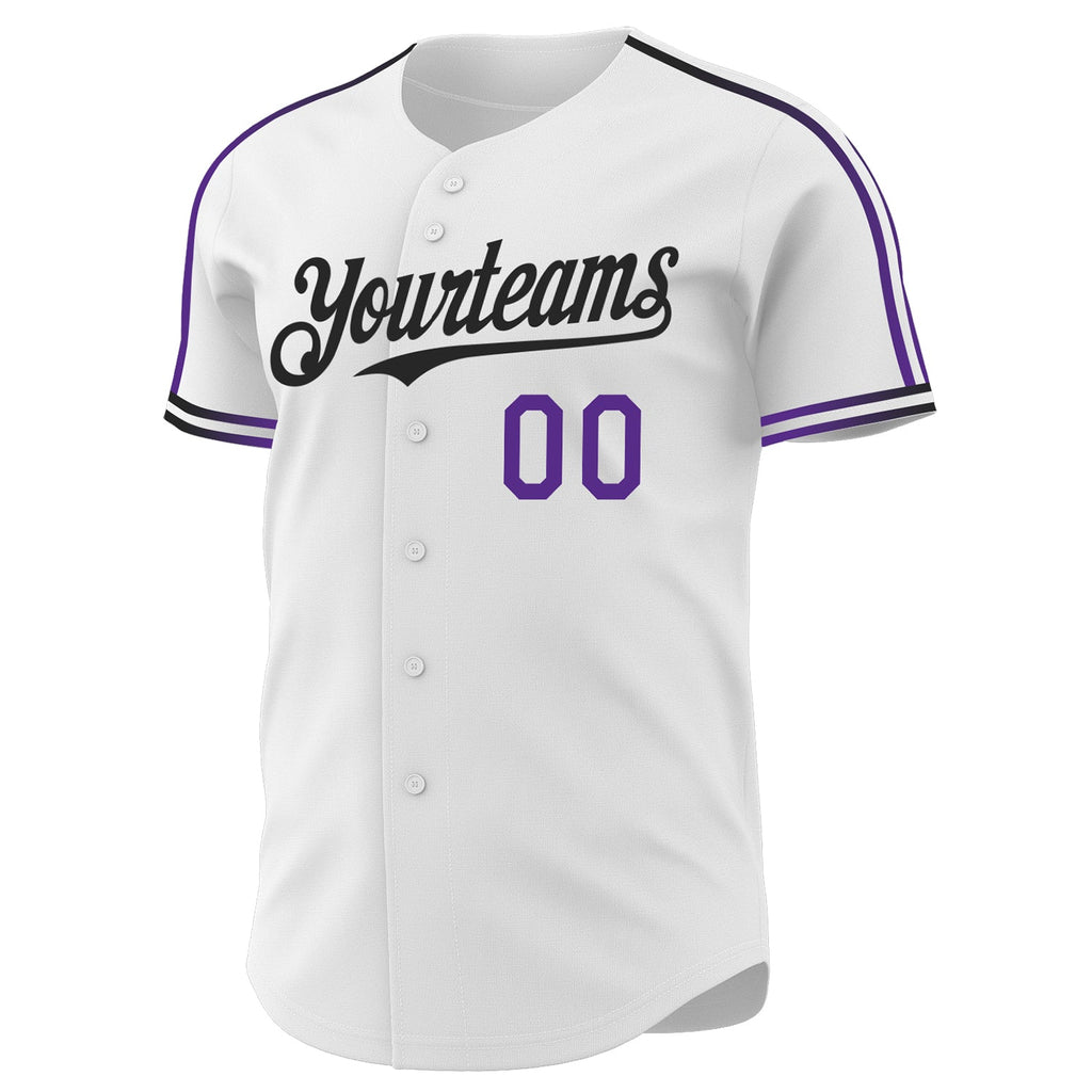 Custom White Purple-Black Raglan Line Gradient Stripe Authentic Baseball Jersey