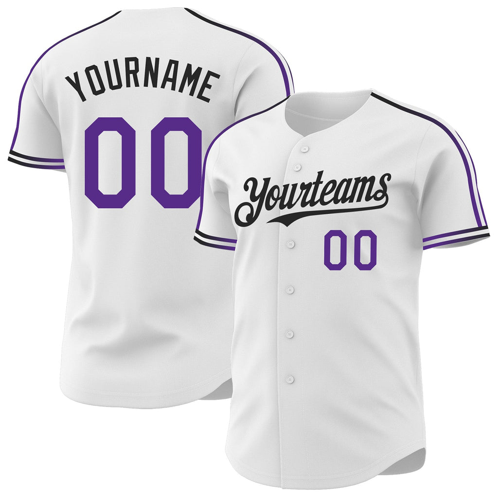 Custom White Purple-Black Raglan Line Gradient Stripe Authentic Baseball Jersey