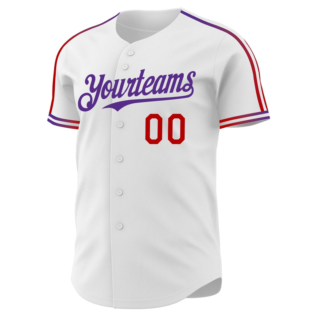 Custom White Red-Purple Raglan Line Gradient Stripe Authentic Baseball Jersey