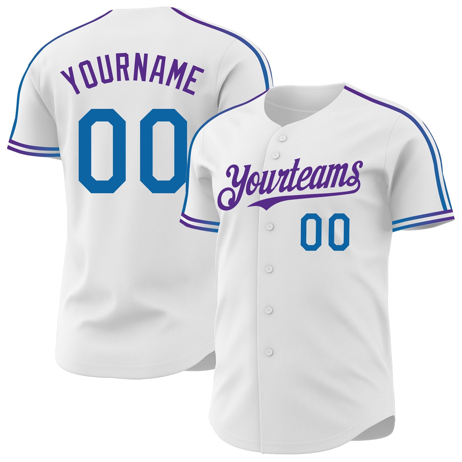 Custom White Blue-Purple Raglan Line Gradient Stripe Authentic Baseball Jersey