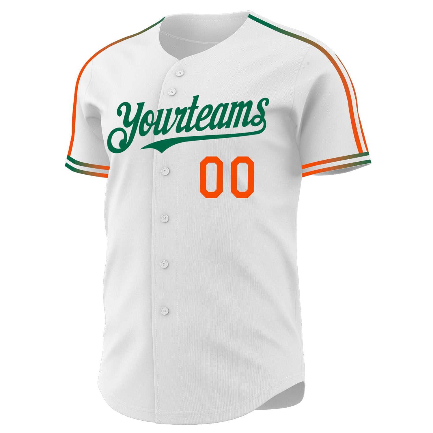 Custom White Orange-Kelly Green Raglan Line Gradient Stripe Authentic Baseball Jersey