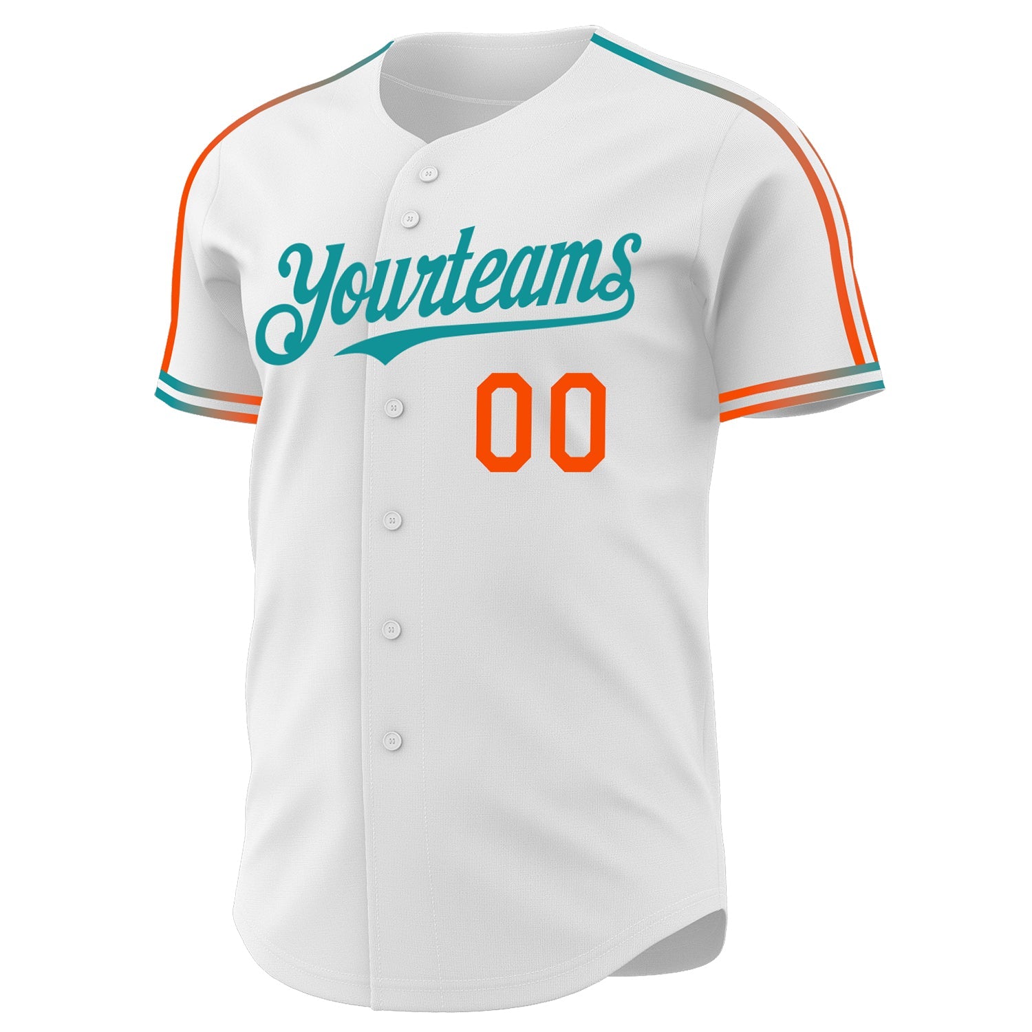 Custom White Orange-Teal Raglan Line Gradient Stripe Authentic Baseball Jersey
