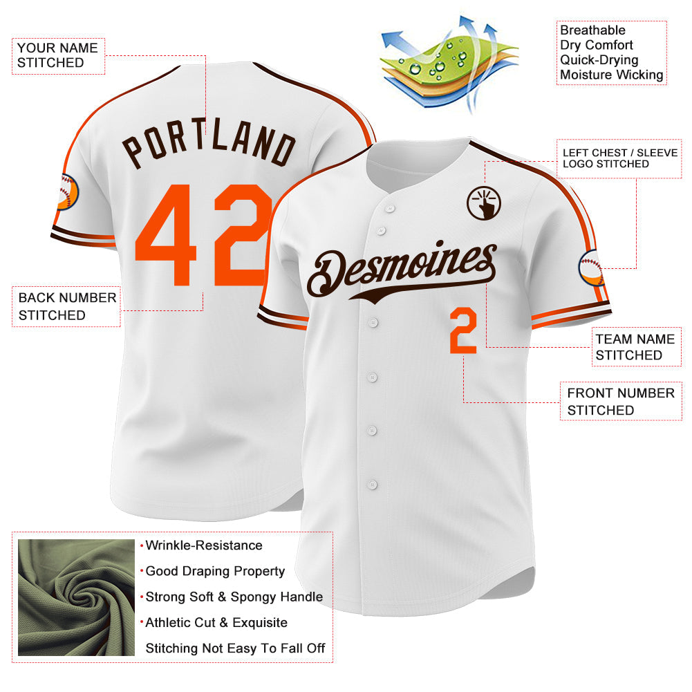 Custom White Orange-Brown Raglan Line Gradient Stripe Authentic Baseball Jersey