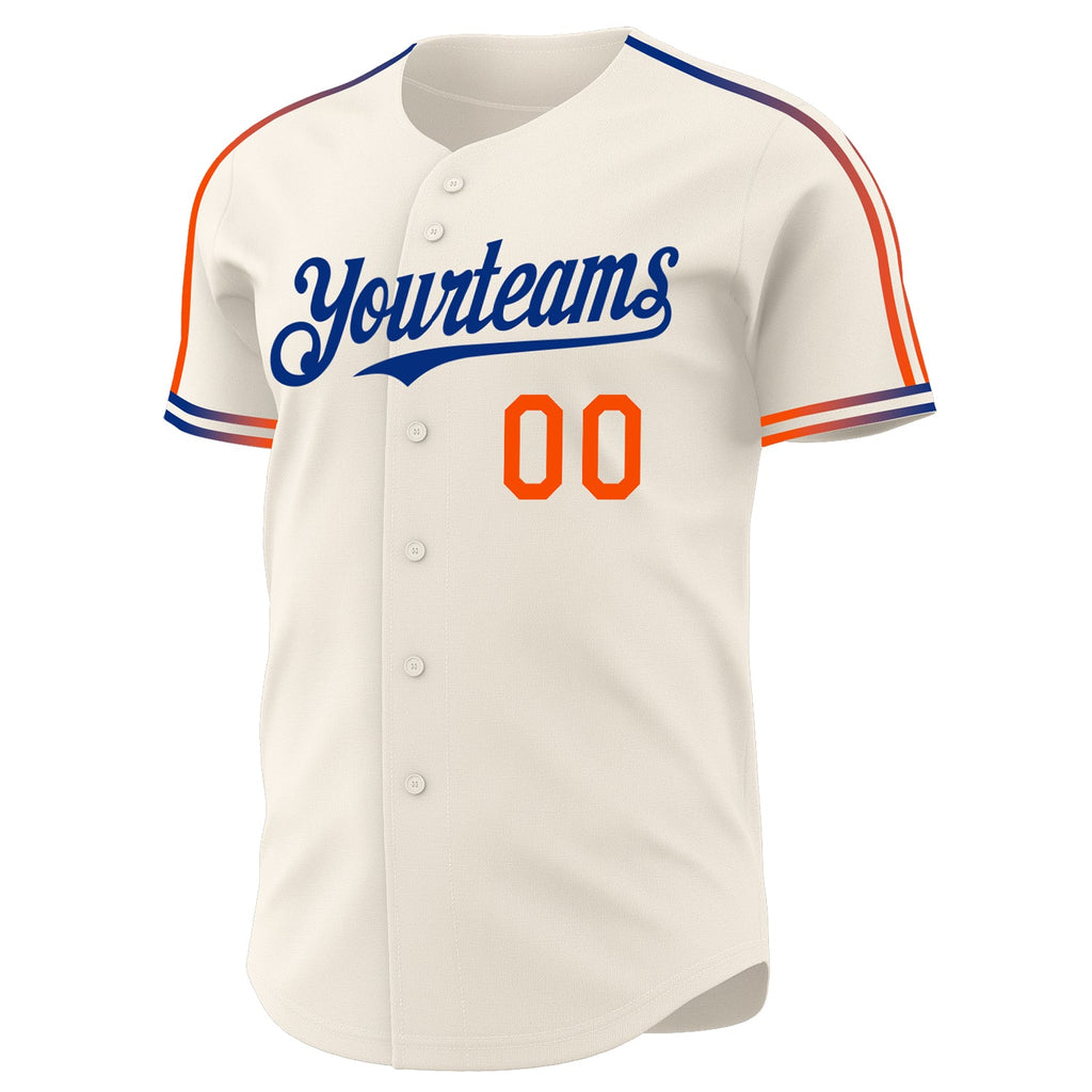 Custom Cream Orange-Royal Raglan Line Gradient Stripe Authentic Baseball Jersey
