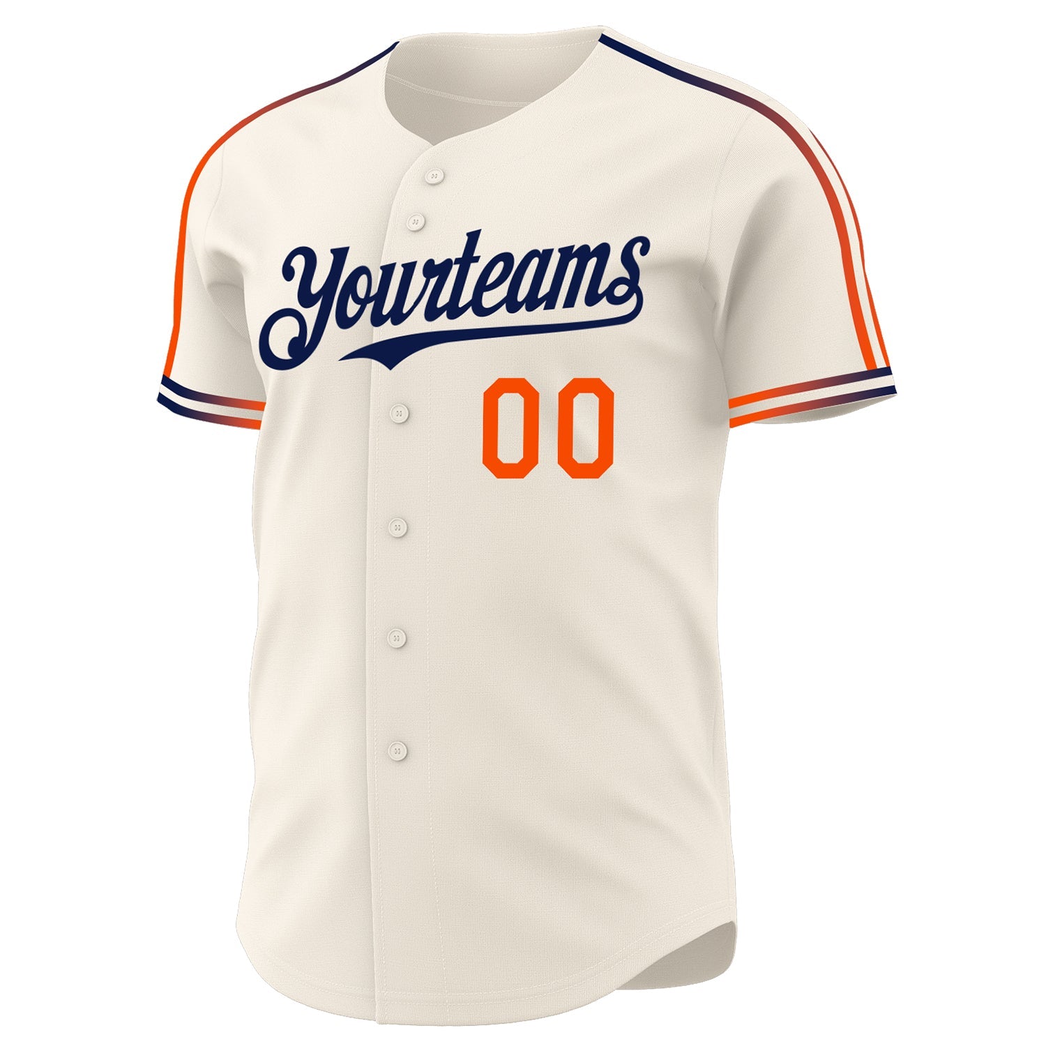 Custom Cream Orange-Navy Raglan Line Gradient Stripe Authentic Baseball Jersey