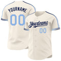 Custom Cream Light Blue-Navy Raglan Line Gradient Stripe Authentic Baseball Jersey