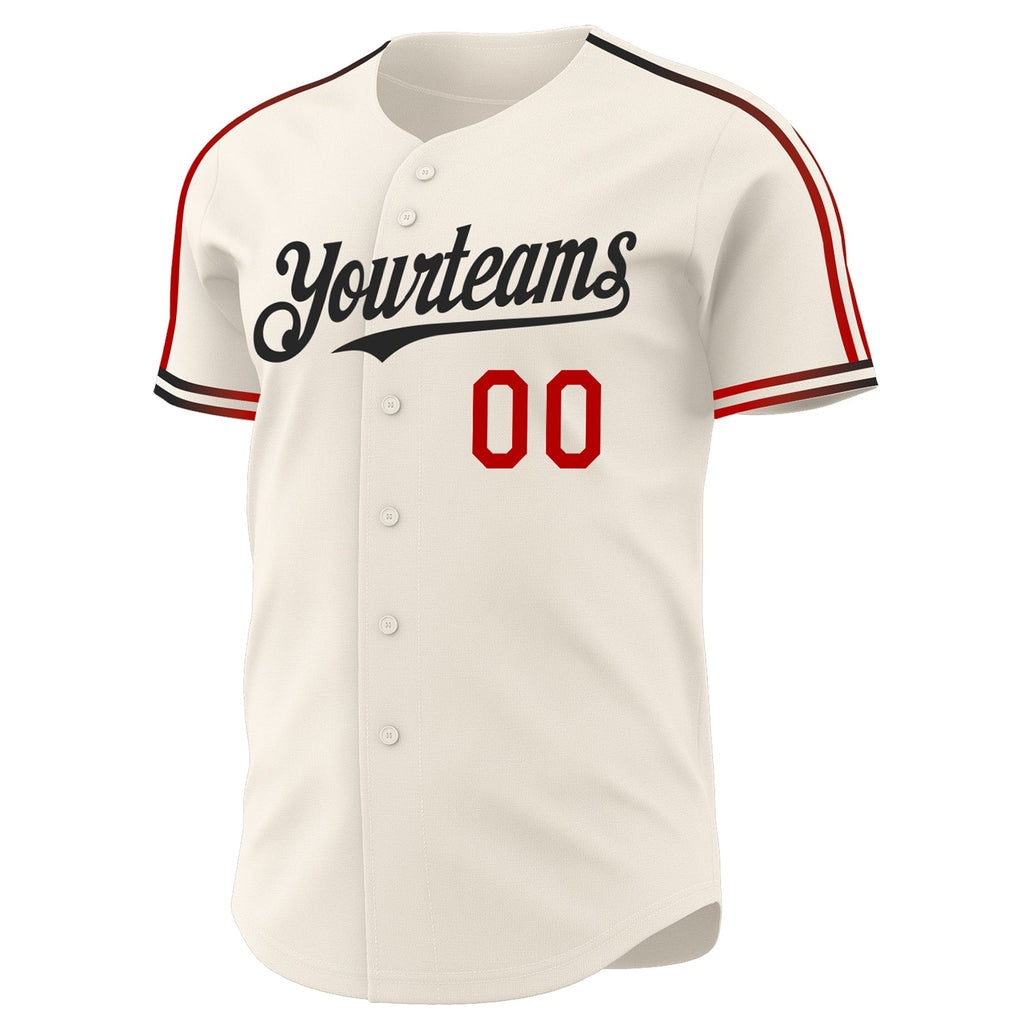 Custom Cream Red-Black Raglan Line Gradient Stripe Authentic Baseball Jersey