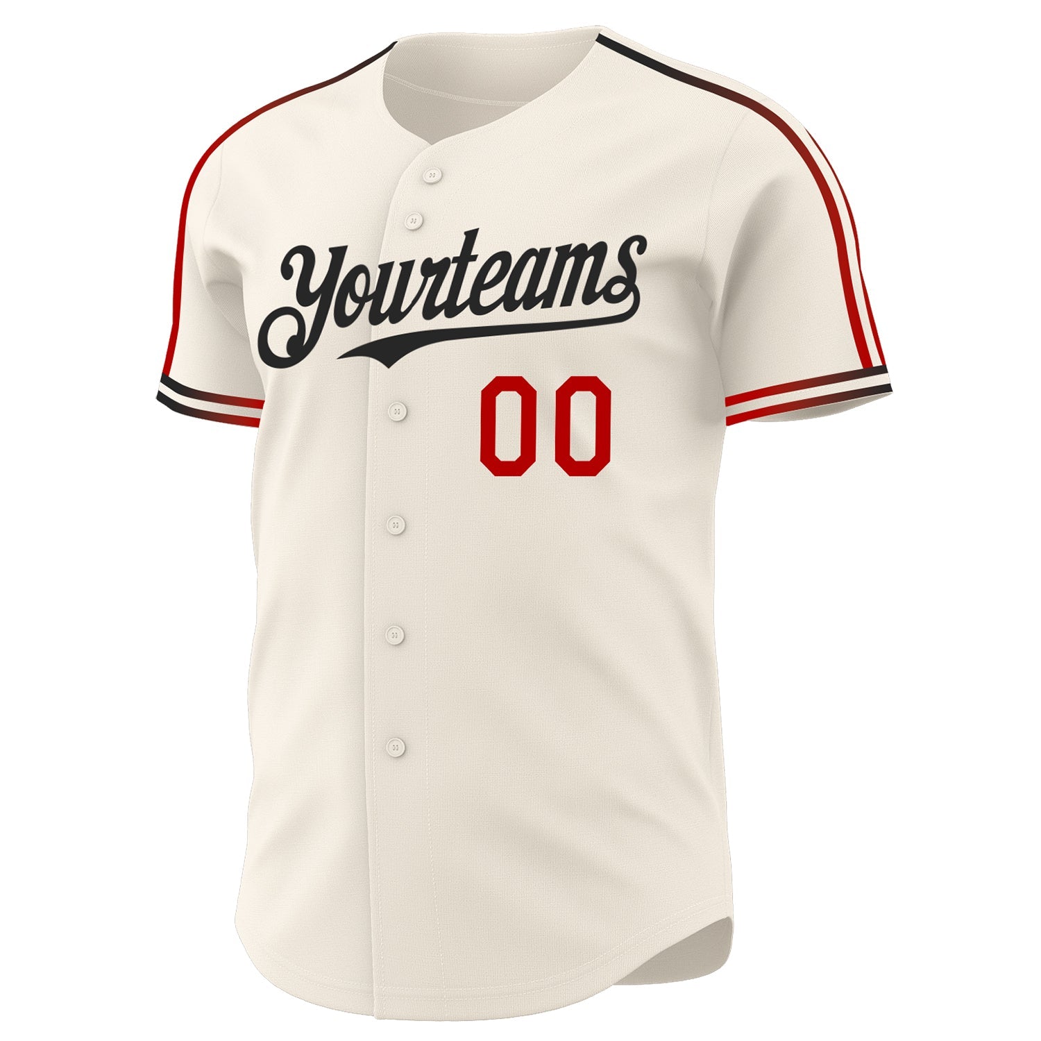 Custom Cream Red-Black Raglan Line Gradient Stripe Authentic Baseball Jersey