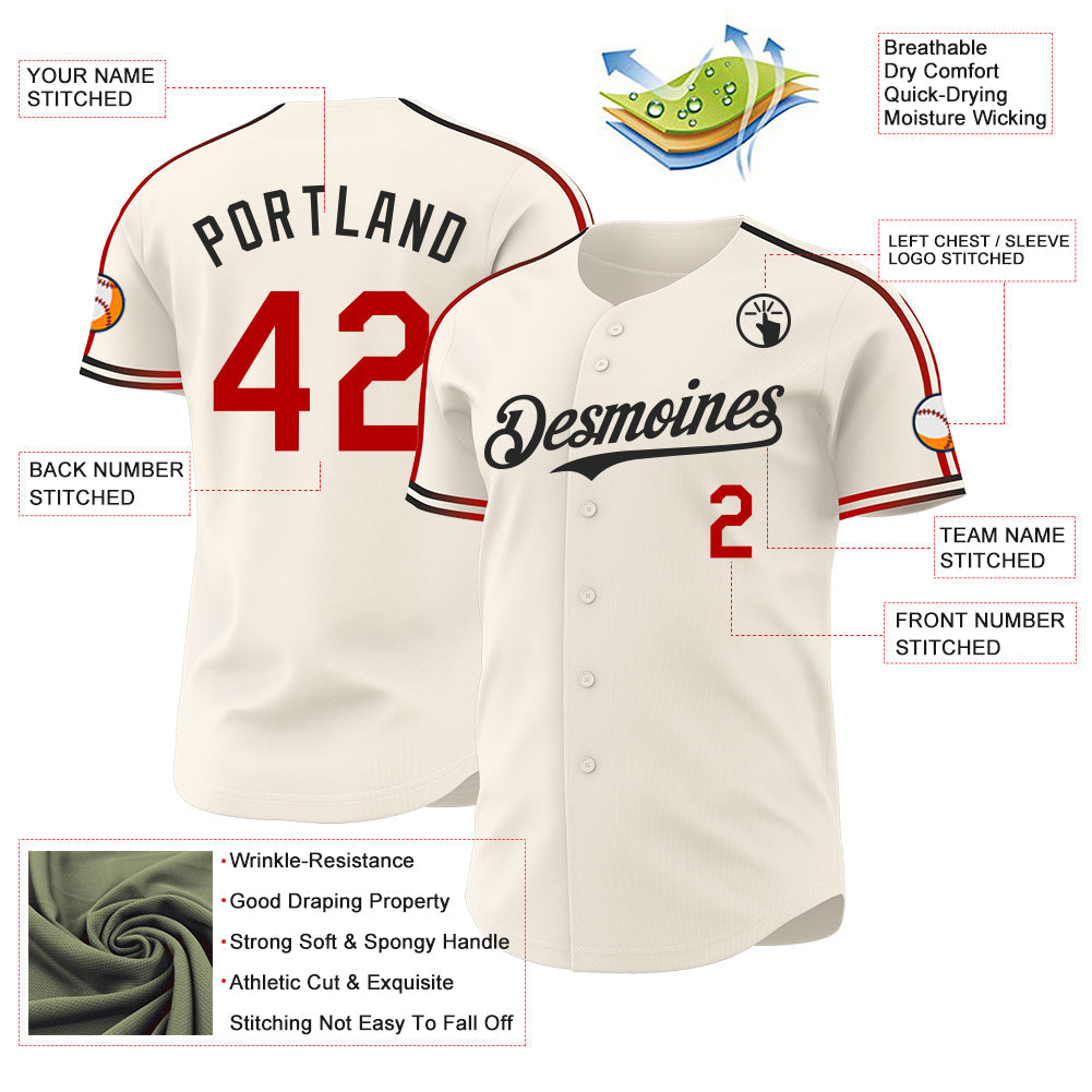 Custom Cream Red-Black Raglan Line Gradient Stripe Authentic Baseball Jersey