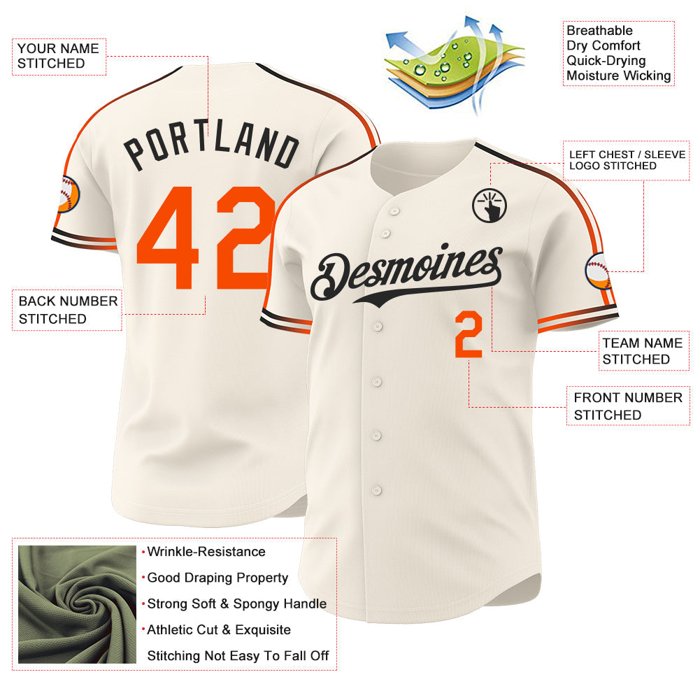 Custom Cream Orange-Black Raglan Line Gradient Stripe Authentic Baseball Jersey
