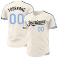 Custom Cream Light Blue-Black Raglan Line Gradient Stripe Authentic Baseball Jersey