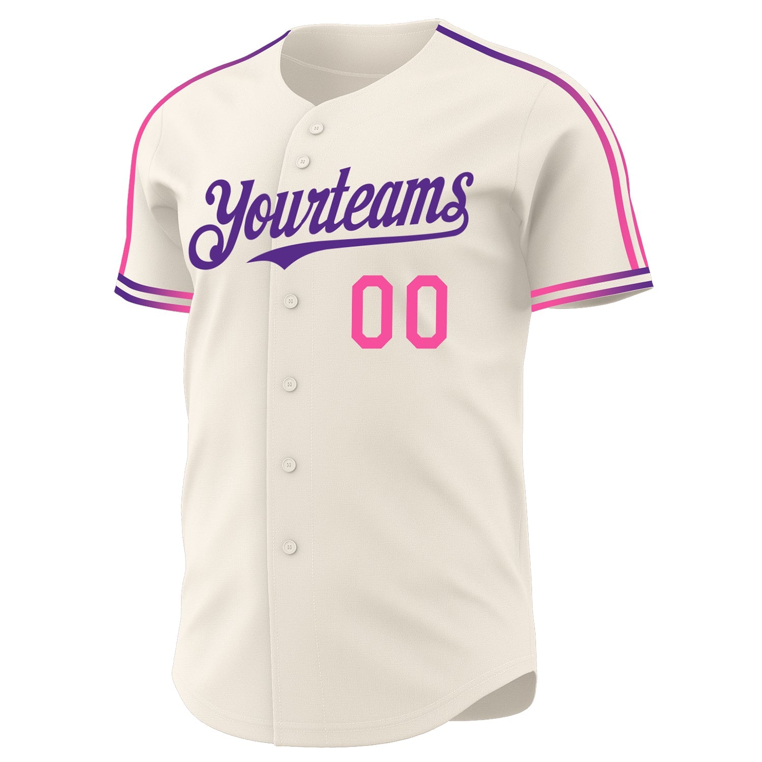 Custom Cream Pink-Purple Raglan Line Gradient Stripe Authentic Baseball Jersey