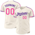Custom Cream Pink-Purple Raglan Line Gradient Stripe Authentic Baseball Jersey