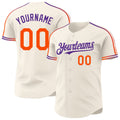 Custom Cream Orange-Purple Raglan Line Gradient Stripe Authentic Baseball Jersey
