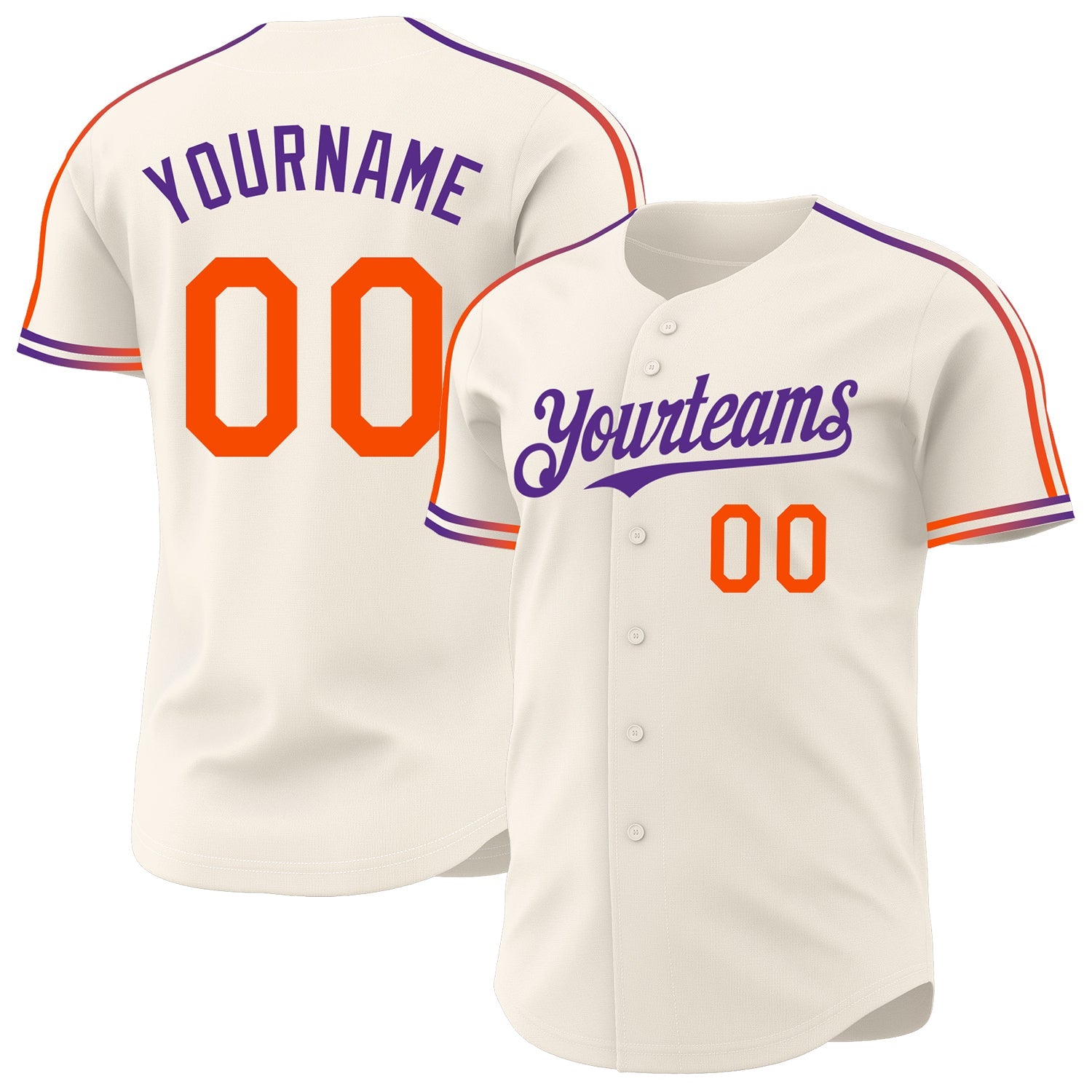 Custom Cream Orange-Purple Raglan Line Gradient Stripe Authentic Baseball Jersey