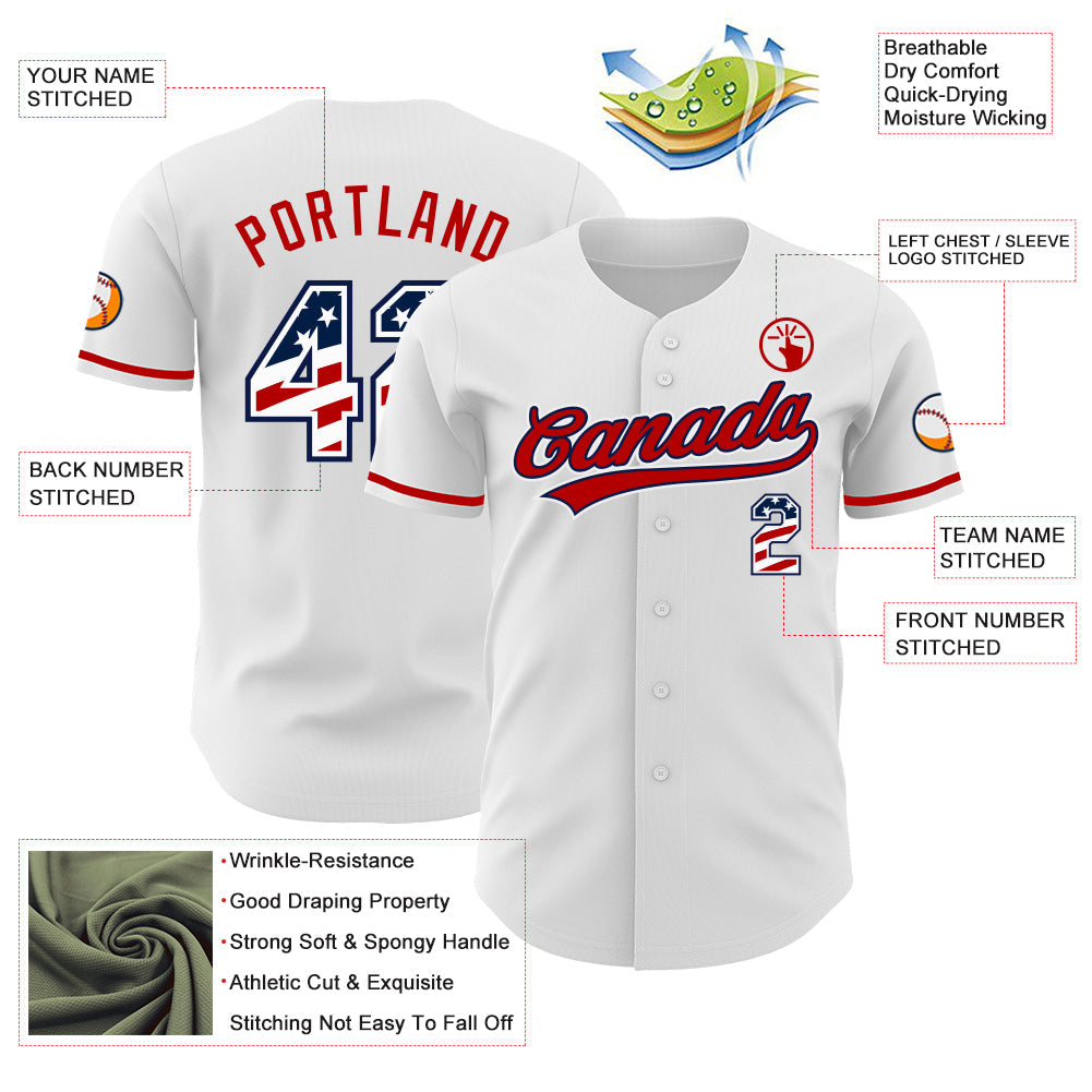 Custom White USA Flag Navy-Red Authentic Baseball Jersey