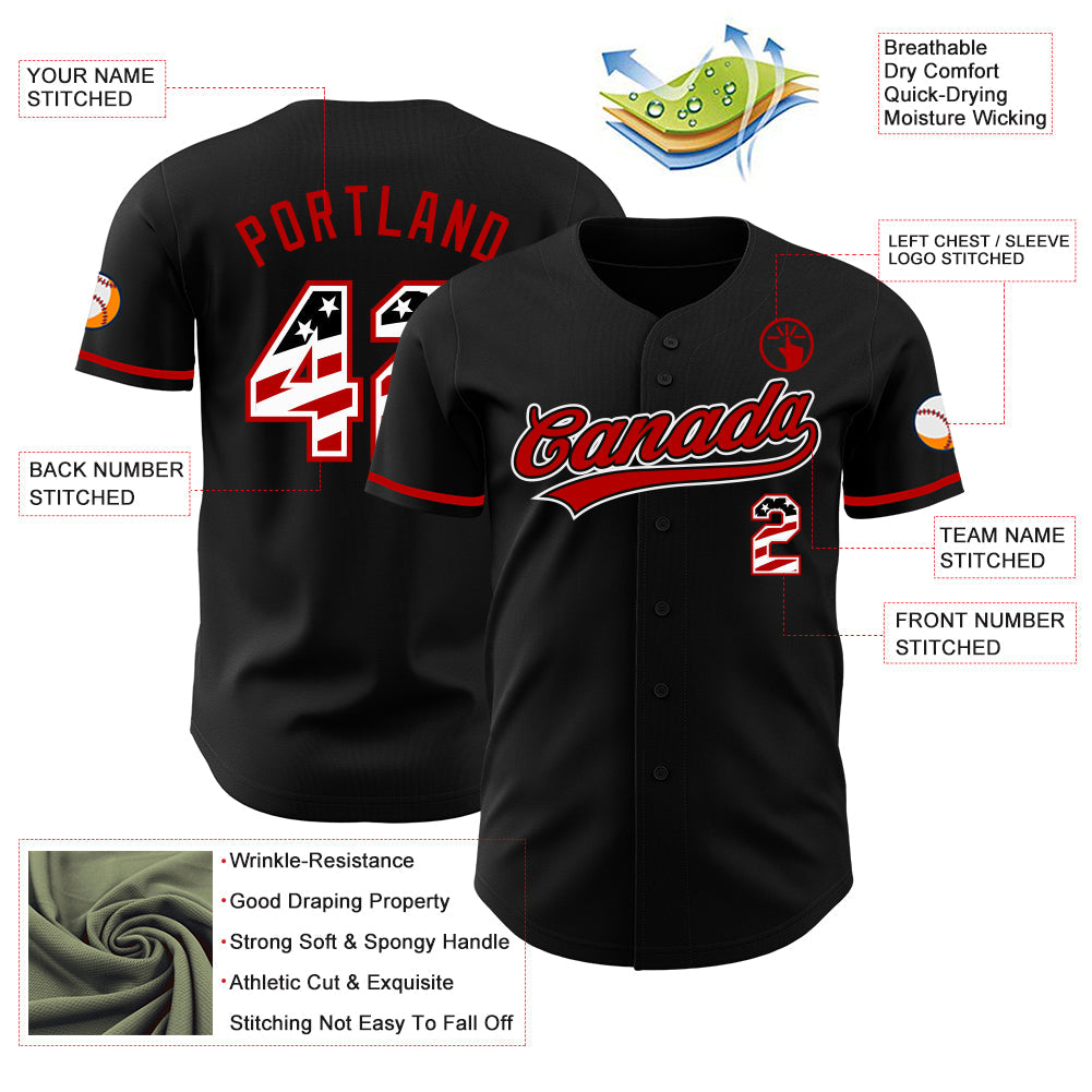 Custom Black USA Flag White-Red Authentic Baseball Jersey