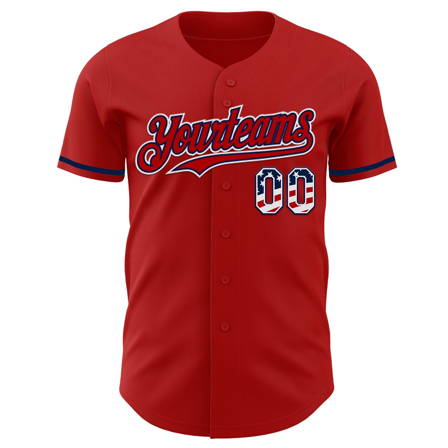 Custom Red USA Flag White-Navy Authentic Baseball Jersey