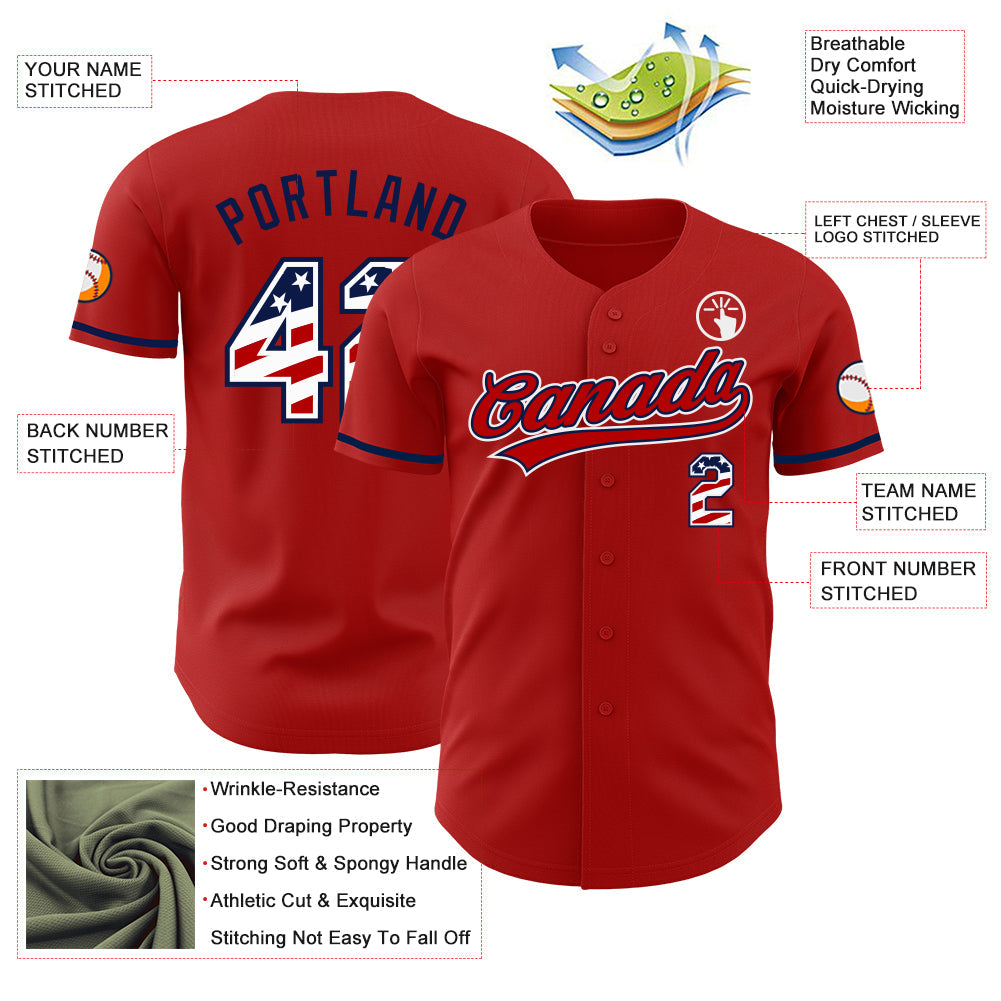 Custom Red USA Flag White-Navy Authentic Baseball Jersey