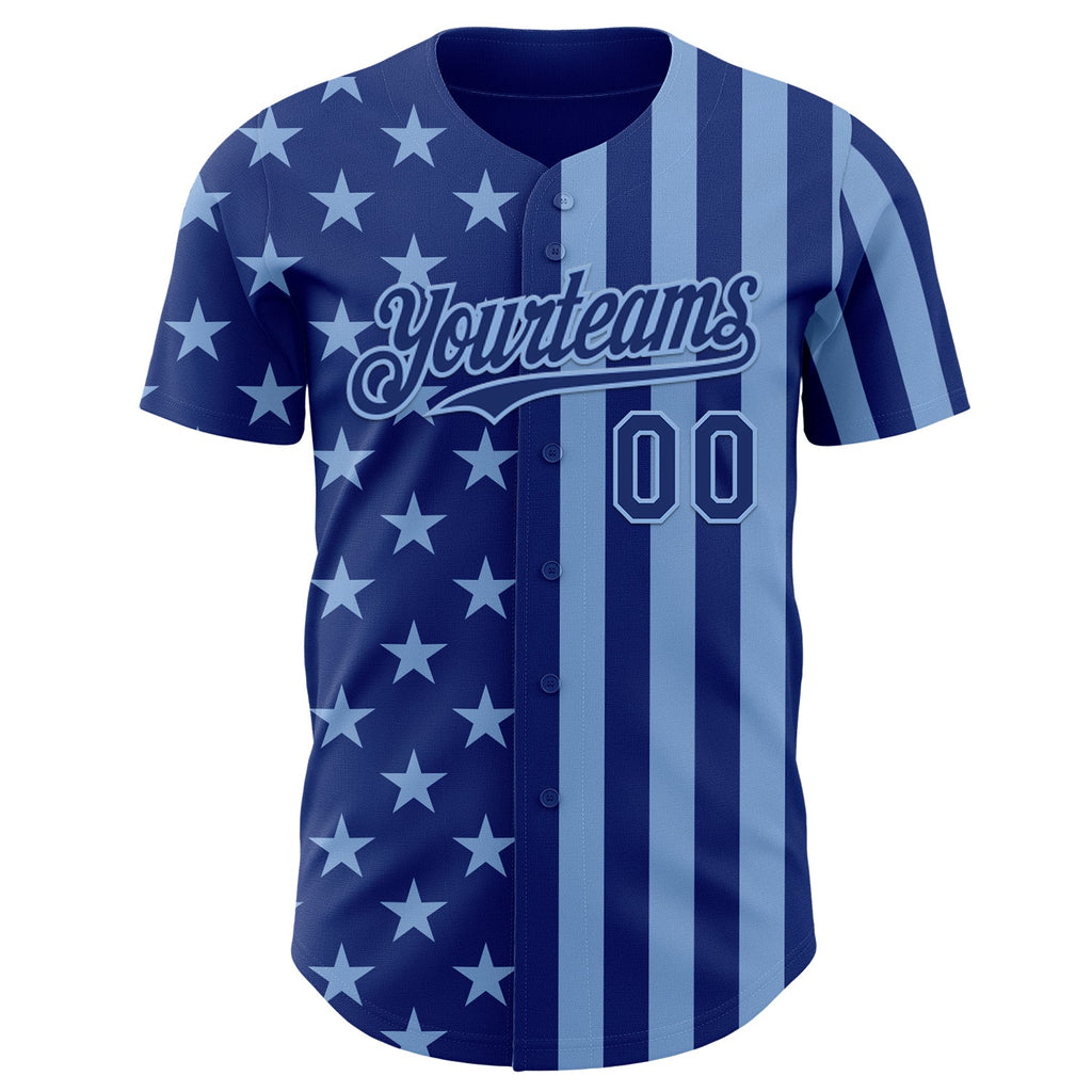 Custom Royal-Light Blue USA Flag Patriotic Split Stars and Stripes Authentic Baseball Jersey