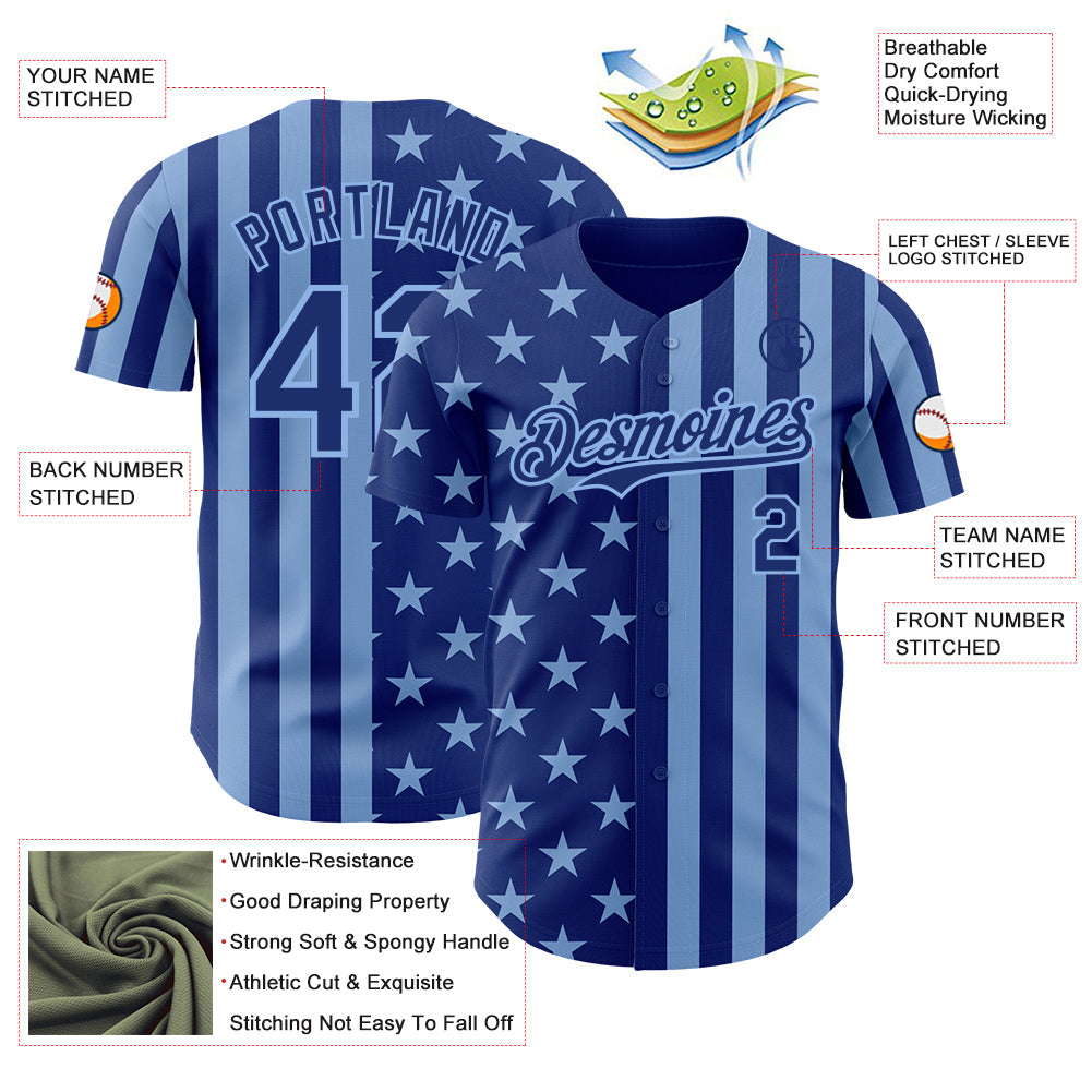Custom Royal-Light Blue USA Flag Patriotic Split Stars and Stripes Authentic Baseball Jersey