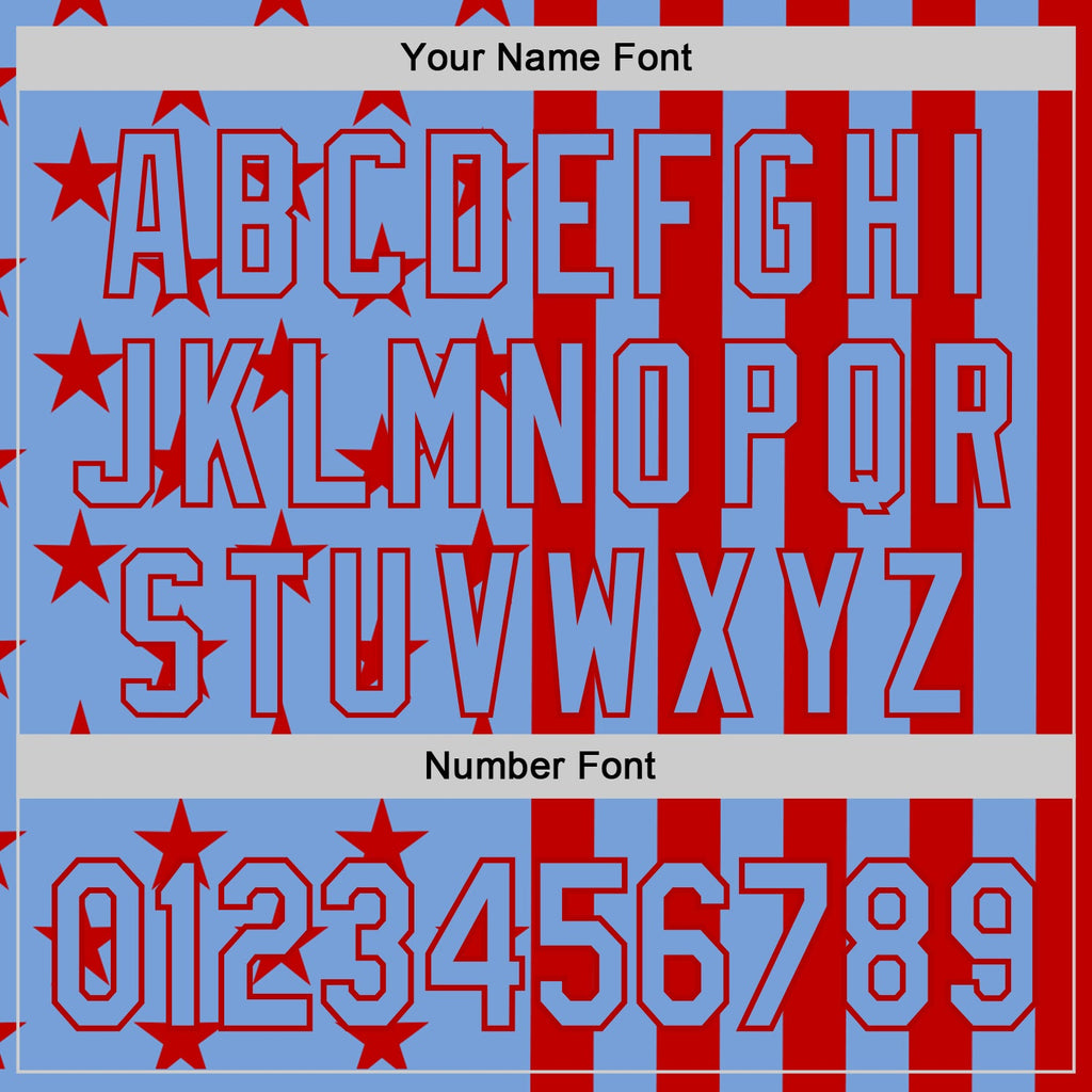 Custom Powder Blue-Red USA Flag Patriotic Split Stars and Stripes Authentic Baseball Jersey