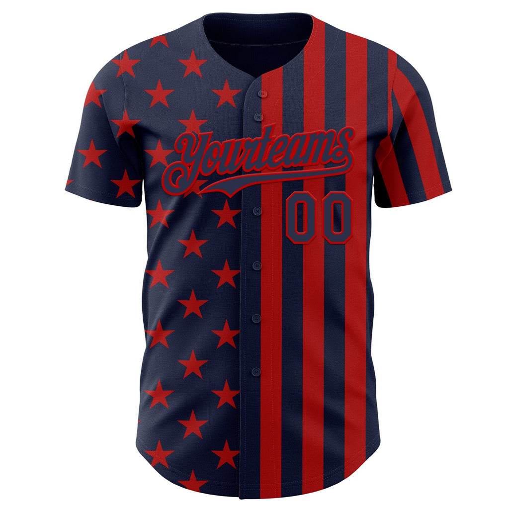 Custom Navy-Red USA Flag Patriotic Split Stars and Stripes Authentic Baseball Jersey