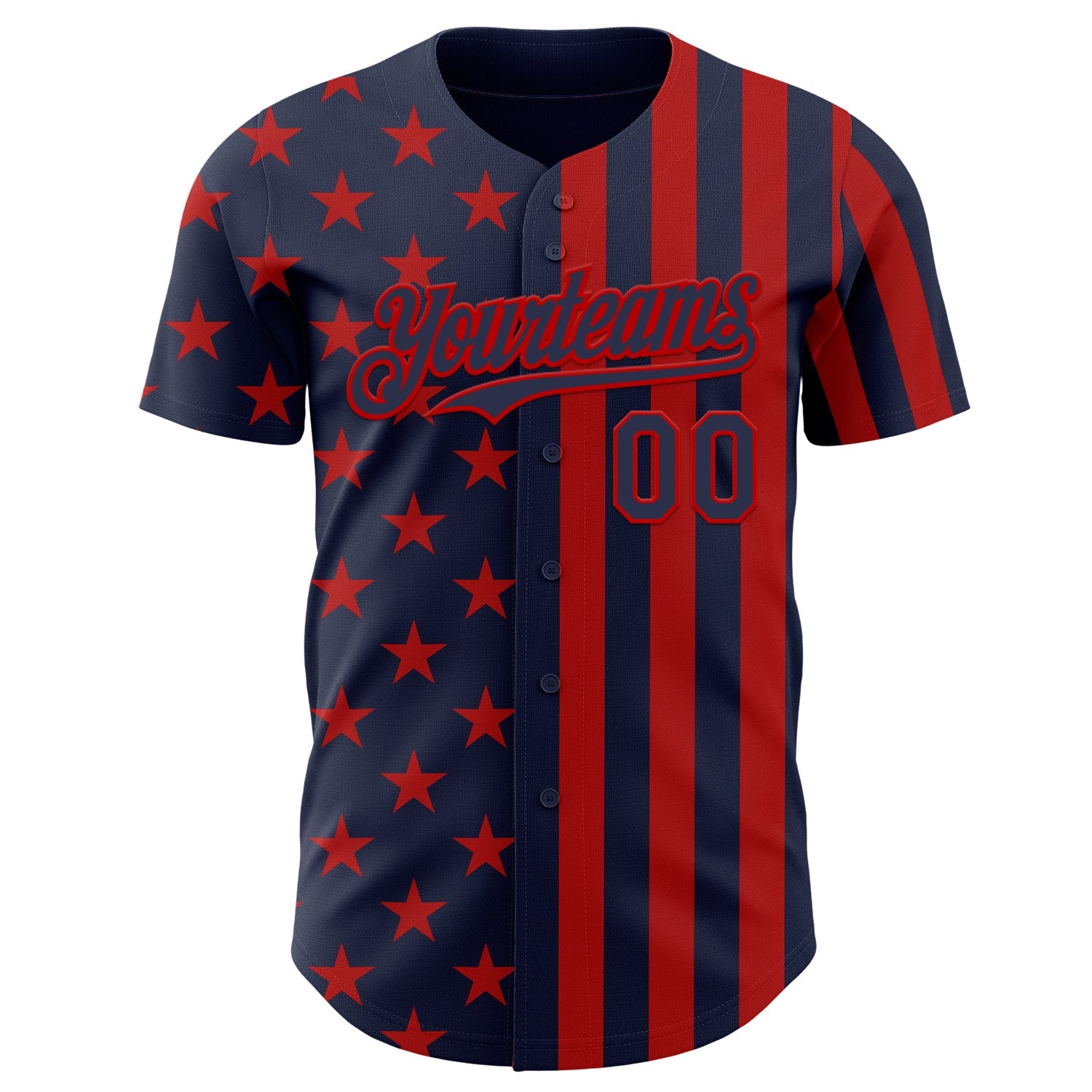 Custom Navy-Red USA Flag Patriotic Split Stars and Stripes Authentic Baseball Jersey