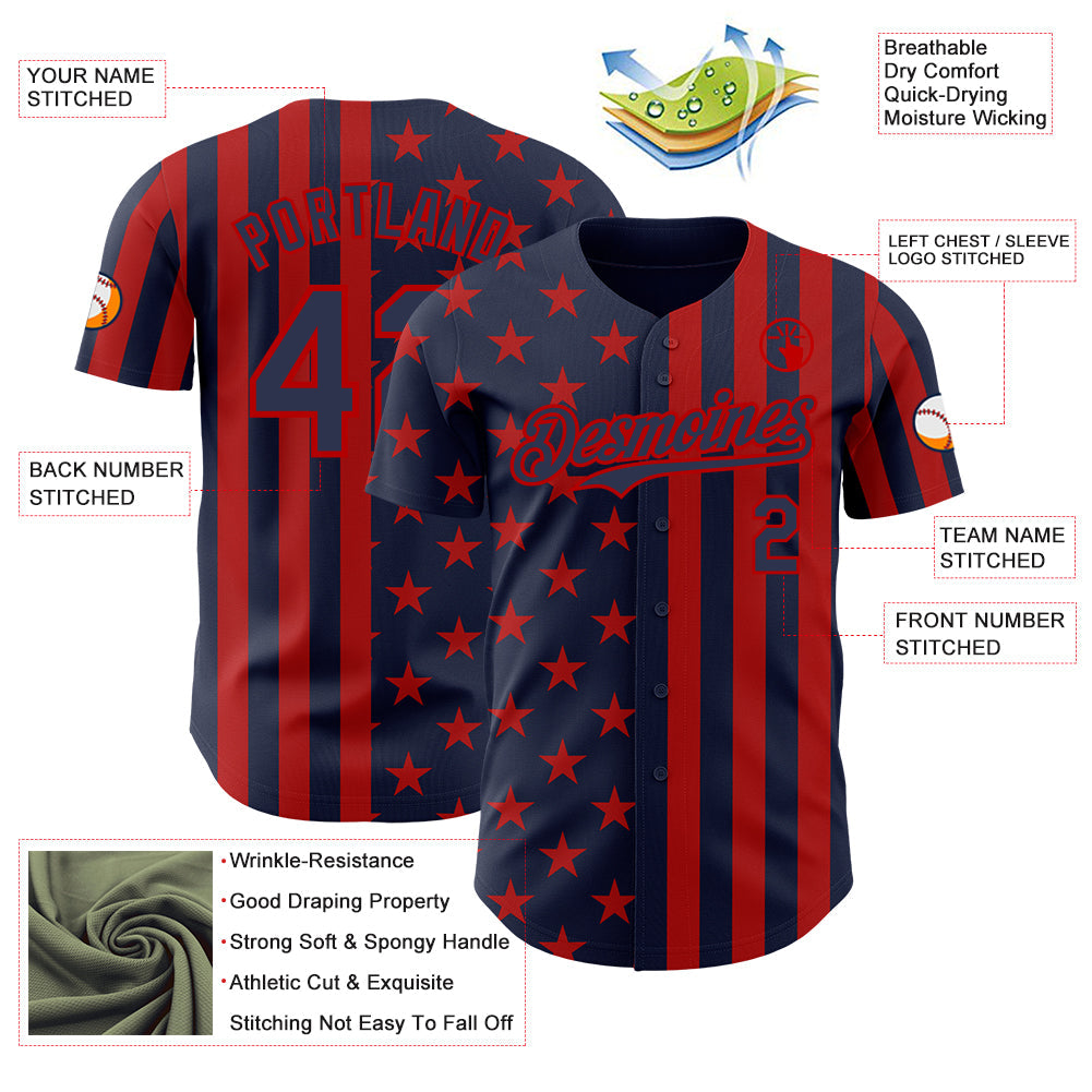 Custom Navy-Red USA Flag Patriotic Split Stars and Stripes Authentic Baseball Jersey