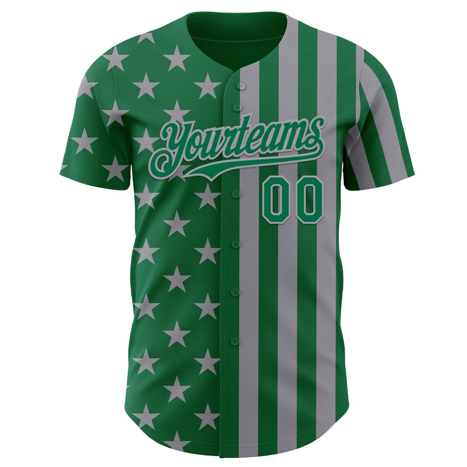 Custom Kelly Green-Gray USA Flag Patriotic Split Stars and Stripes Authentic Baseball Jersey