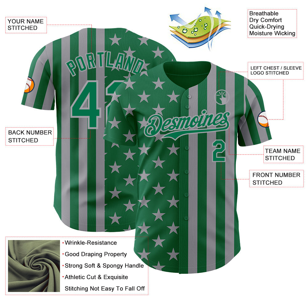 Custom Kelly Green-Gray USA Flag Patriotic Split Stars and Stripes Authentic Baseball Jersey
