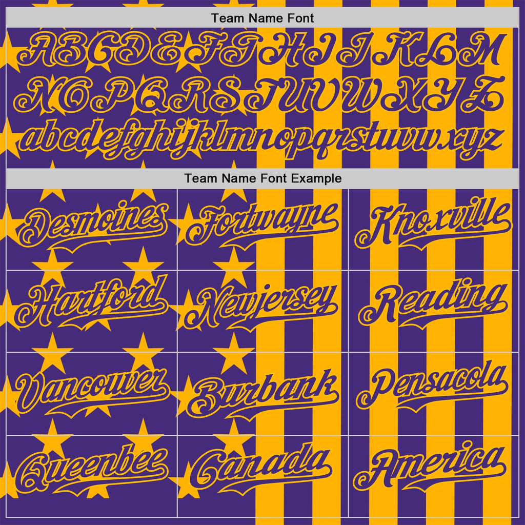 Custom Purple-Gold USA Flag Patriotic Split Stars and Stripes Authentic Baseball Jersey