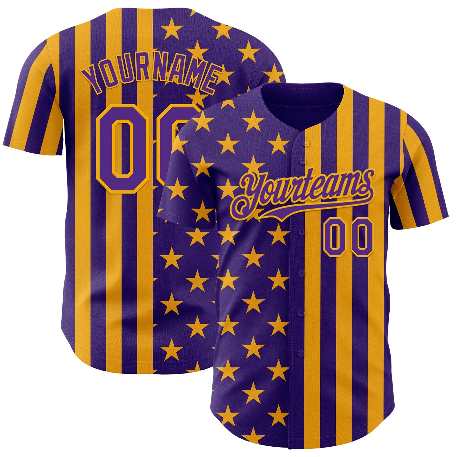 Custom Purple-Gold USA Flag Patriotic Split Stars and Stripes Authentic Baseball Jersey
