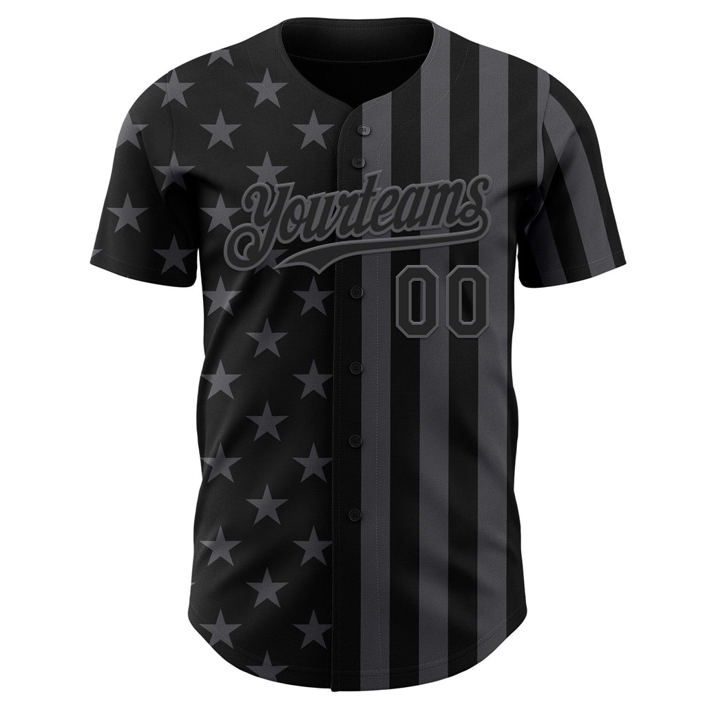 Custom Black-Steel Gray USA Flag Patriotic Split Stars and Stripes Authentic Baseball Jersey
