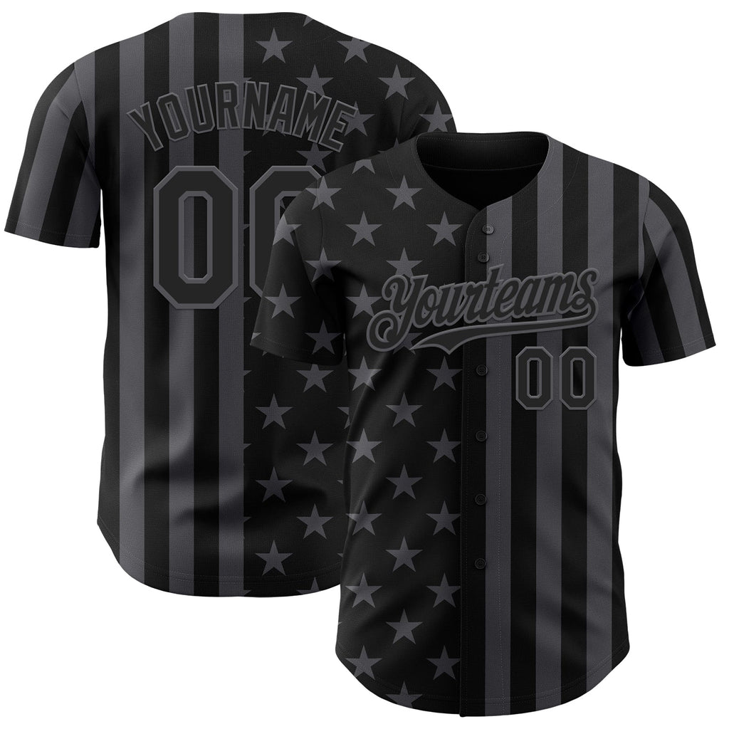 Custom Black-Steel Gray USA Flag Patriotic Split Stars and Stripes Authentic Baseball Jersey