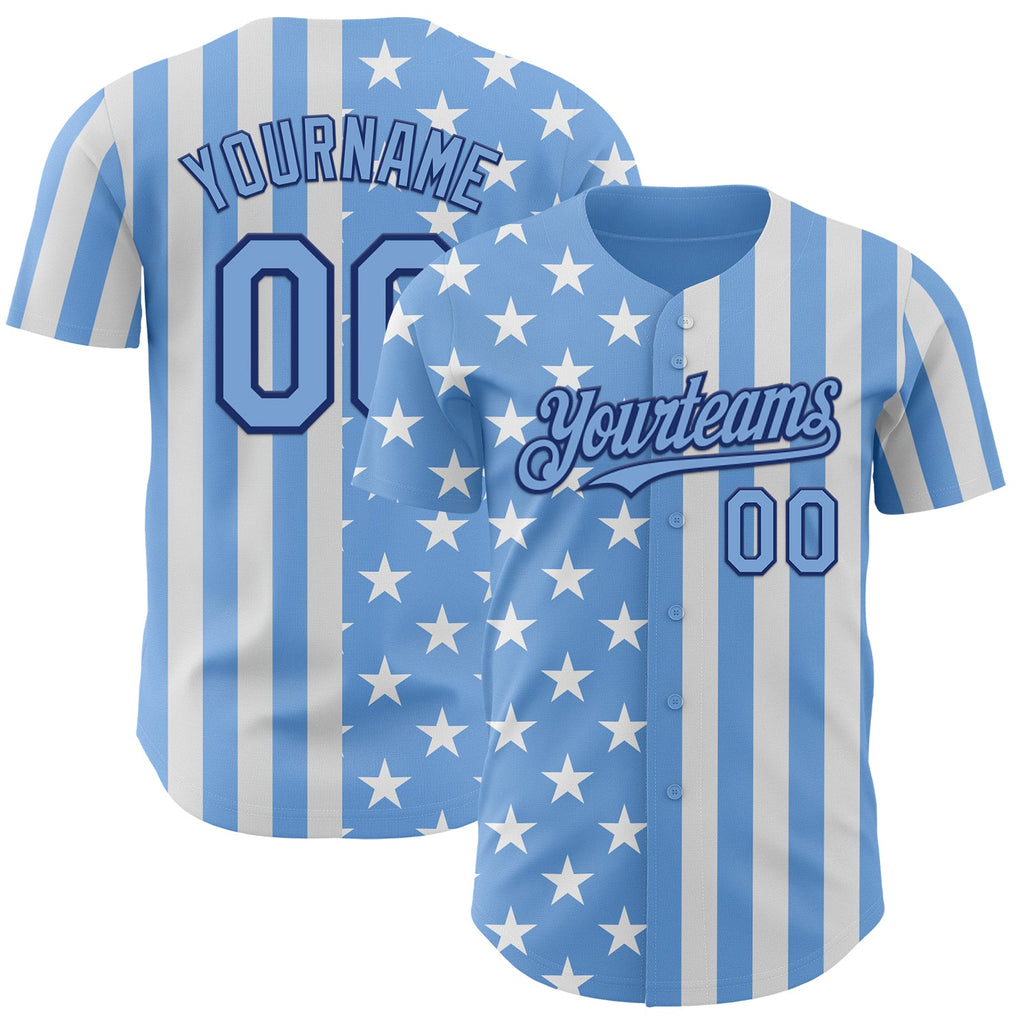 Custom Light Blue White-Royal USA Flag Patriotic Split Stars and Stripes Authentic Baseball Jersey