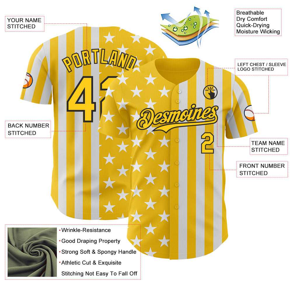 Custom Yellow White-Black USA Flag Patriotic Split Stars and Stripes Authentic Baseball Jersey