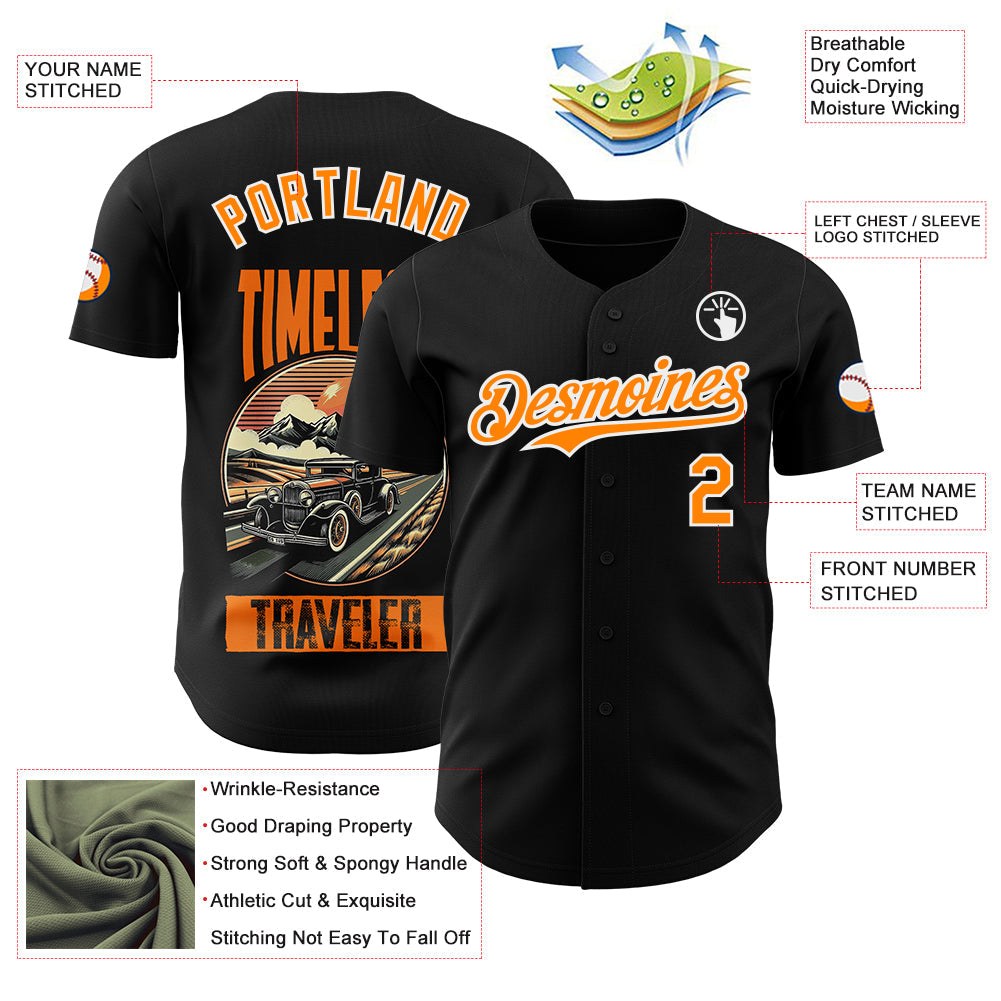 Custom Black Bay Orange-White Route 66 Americana Road Trip Authentic Baseball Jersey