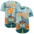 Custom Blue Bay Orange-White Route 66 Desert Americana Road Trip Authentic Baseball Jersey