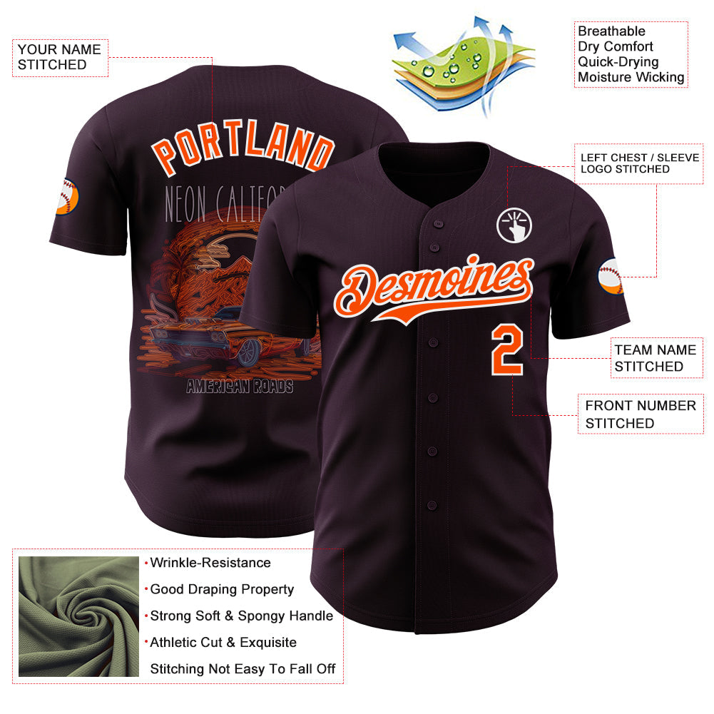 Custom Purple Orange-White Americana Road Trip Authentic Baseball Jersey