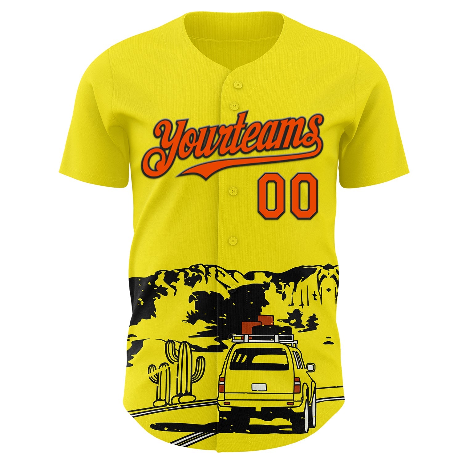 Custom Light Yellow Orange-Black Route 66 Desert Americana Road Trip Authentic Baseball Jersey